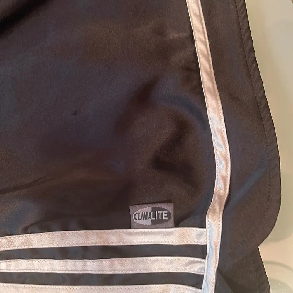 COPY - Adidas shorts large black white stripes no draw string climalite